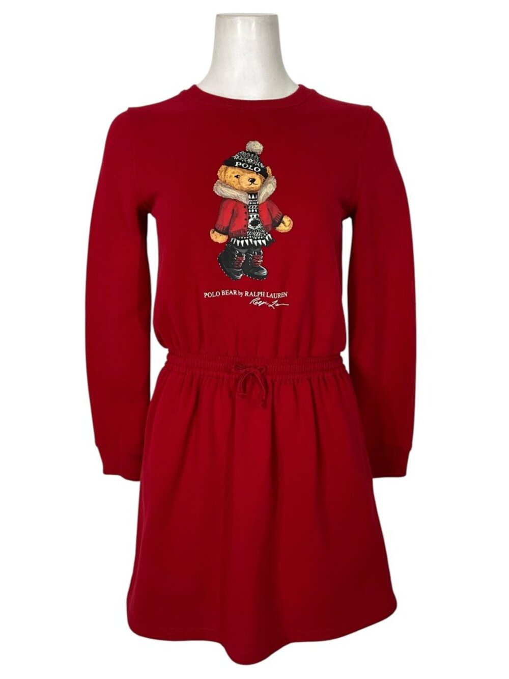 Polo Ralph Lauren Girls Polo Bear Fleece Dress L Red Long Sleeve Pockets